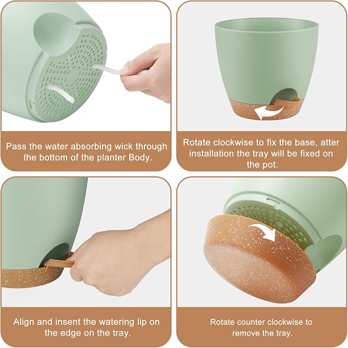 Plant Pots 8/7/6.5/6/5.5/5 Inch Self Watering Pots, Plastic Flower Pots - Image 2