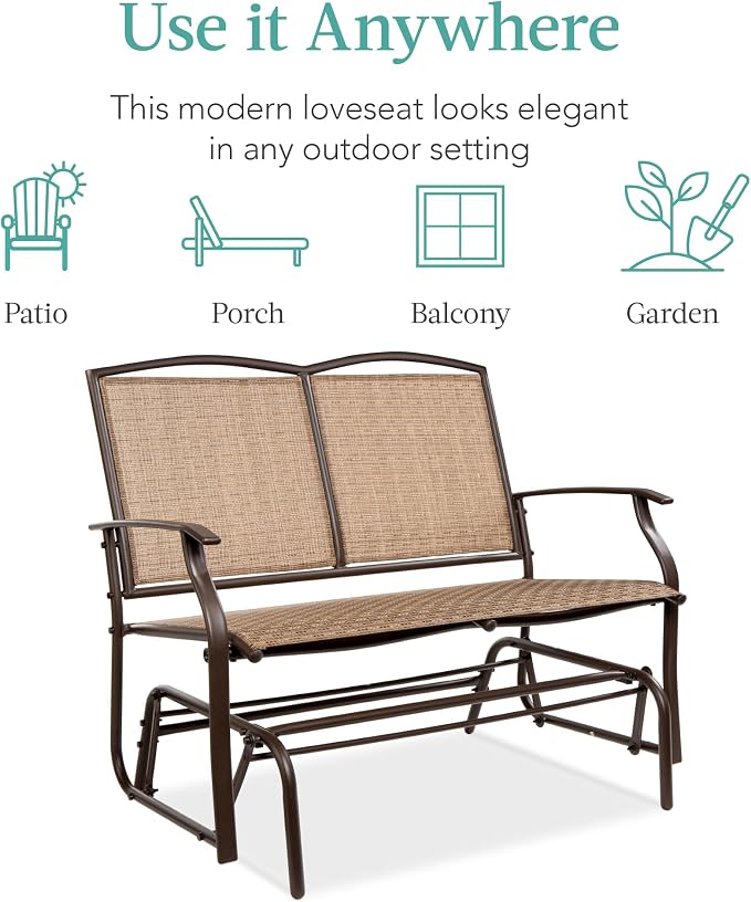 Best Choice Products 2-Person Outdoor Patio Swing Glider Steel Bench Loveseat - Image 7