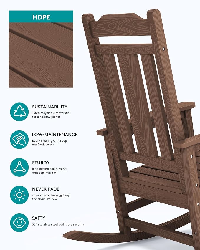 SERWALL Oversized Rocking Chair Outdoor, HDPE Outdoor Rocking Chair - Image 6