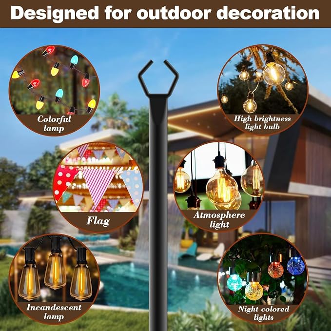 AILBTON 8 Pack 10Ft String Light Poles, Light Poles - Image 3