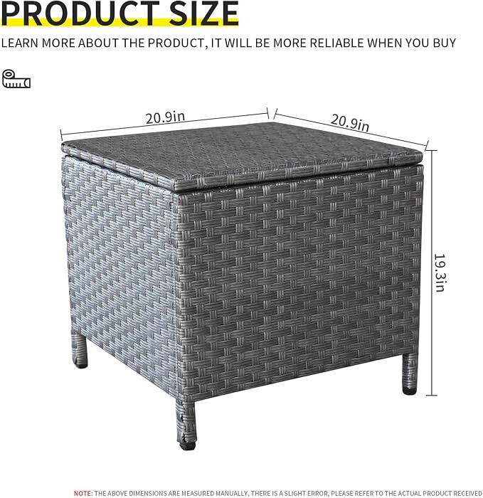 Outdoor Wicker Storage Side Table, Patio Grey PE Rattan End Table - Image 2