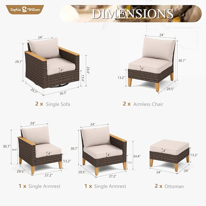 Sophia & William Half Moon Outdoor Sectional Furniture - Image 7