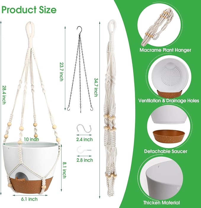 Hanging Planters for Indoor Outdoor Plants, 2 Pack Self Watering Hanging Pot - Image 2