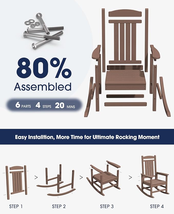 KINGYES Outdoor Rocking Chair Set of 2, High Density Polyethylene Patio Rocking - Image 4