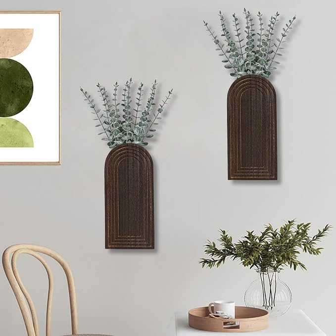 2 Pack Wooden Wall Vase Set - Image 7