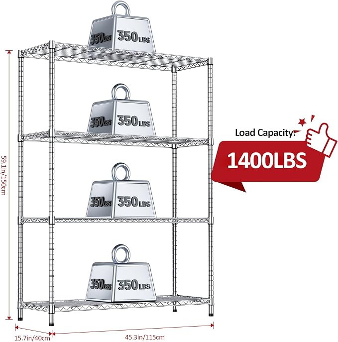 IZEUK 4-Tier Adjustable Heavy Duty Metal Wire Shelving Unit, Wide Storage Rack - Image 3