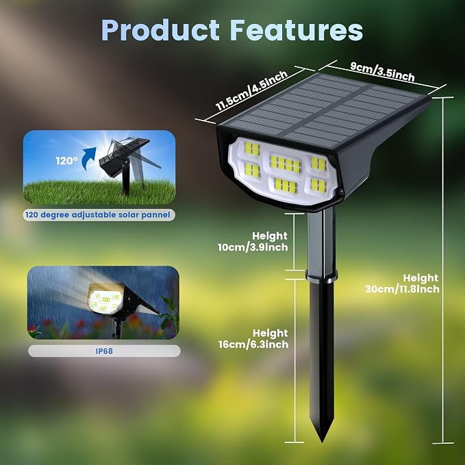 Solar Spot Lights Outdoor IP68 Waterproof, Ultra-Bright Performance，Simple Modes - Image 3