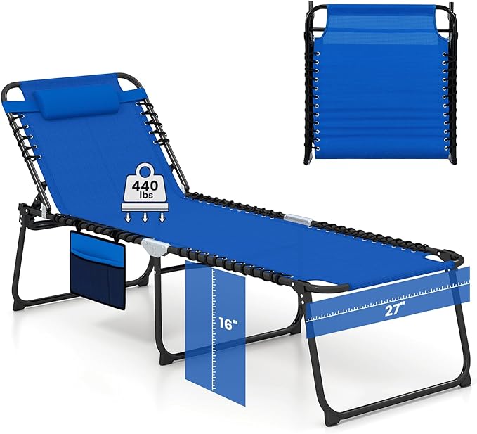 GYMAX Lounge Chair for Outside, 440lbs 27” Oversize Folding Beach Tanning by GYMAX