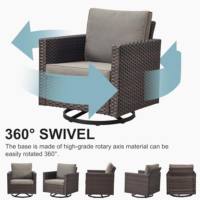 Belord Wicker Chairs Outdoor Bistro Set Oversize Patio Swivel Rocker, Rattan - Image 2