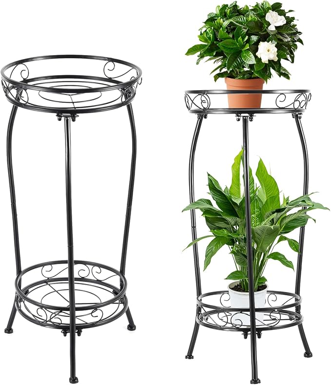 Plant Stand Indoor Outdoor，Tall Black Metal Rustproof Stable Plant Stands，2 by LOYALTIGER