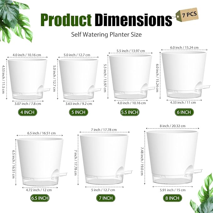 Plant Pots 4/5/5.5/6/6.5/7/8 Inch Self Watering Pots, 7 Pack Plastic Planters - Image 5