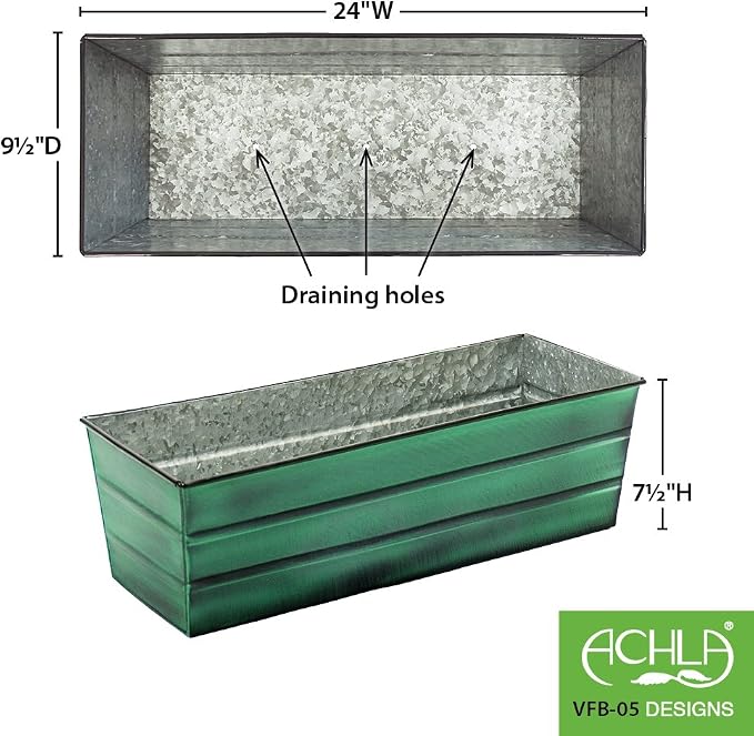 Achla Designs Galvanized Window Flower Box Planter-Green-Medium - Image 2