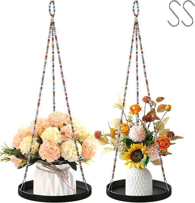 2-Pack Modern Boho Macrame Plant Hanger, 10/11 Inch Metal Hanging Planter Holder - Image 8