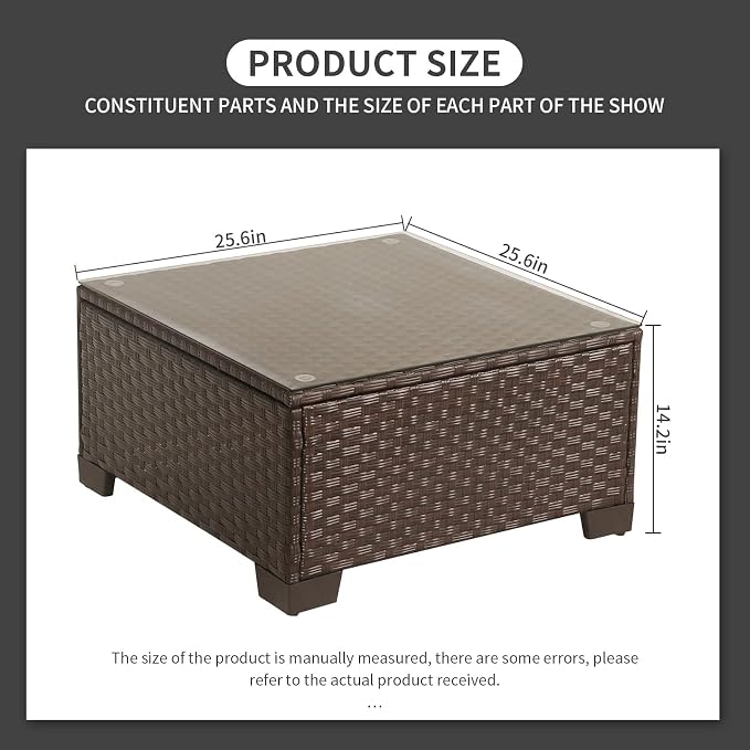 Rattaner Patio Furniture Wicker Coffee Table Outdoor Garden Square Side Table - Image 2