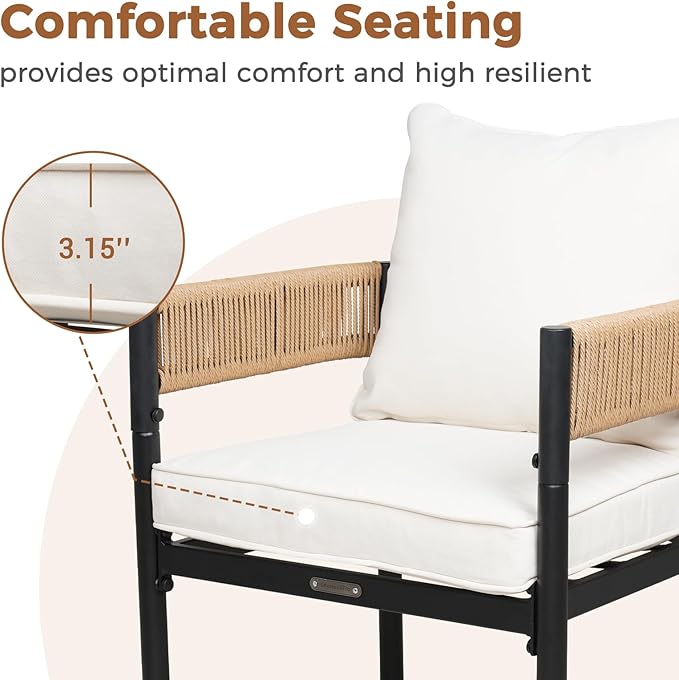 Grand patio Outdoor Dining Set for 6, Metal Woven Wicker Fixed Patio Chairs - Image 7
