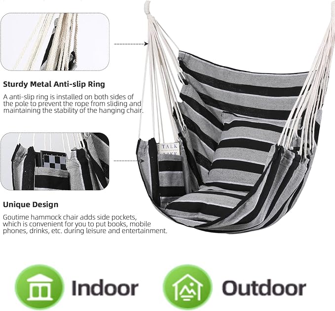 Goutime Hammock Chair, Boho Hanging Rope Ceiling Swing, Macrame Hanging - Image 3