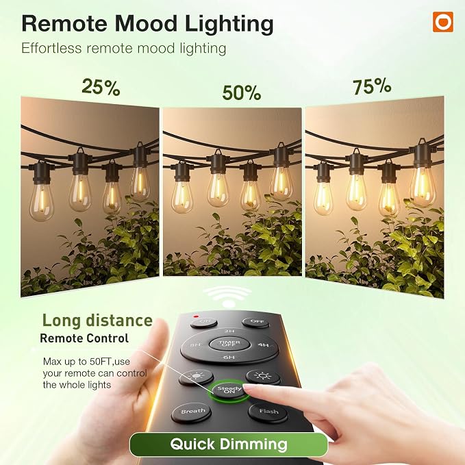 addlon 200FT LED Outdoor String Lights, Remote Dimmable Patio Lights - Image 3