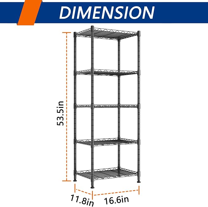 REGILLER 5-Wire Shelving Metal Storage Rack Adjustable Shelves, Standing - Image 3