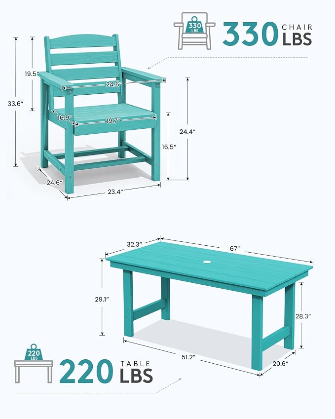 SERWALL Outdoor Dining Set for 6, HDPE Dining Furniture Set - Image 4