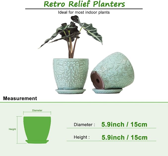 6 Inch Retro Ceramic Planter Set of 2 - Image 3