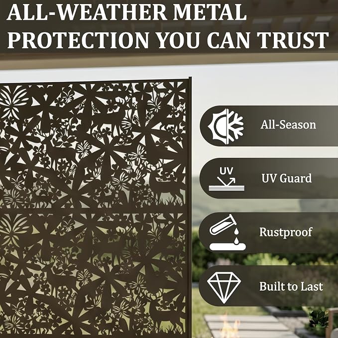 Metal Privacy Screen Outdoor 6FT – Freestanding Laser Cut Steel Garden Divider - Image 2