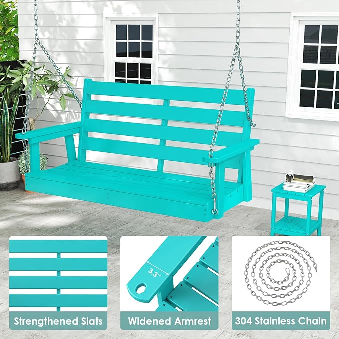 IVY&LANE Outdoor Porch Swing | HDPE Plastic | 2-Person | Hanging Bench Swings | - Image 4