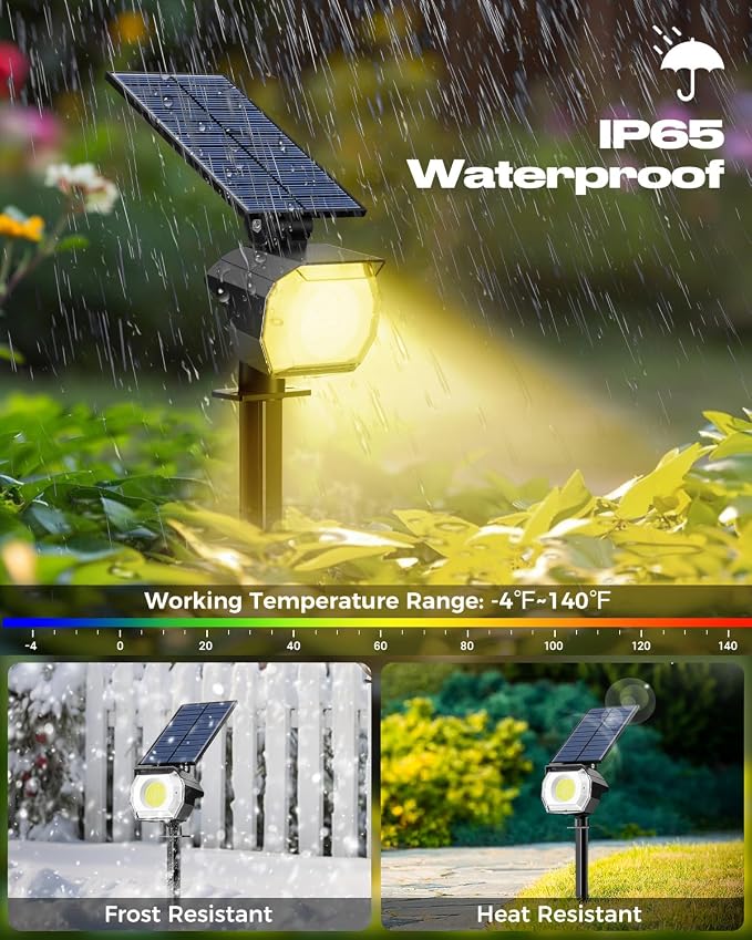 btfarm 2 Pack Solar Spot Lights Outdoor Waterproof IP65, 52 LED Landscape - Image 3
