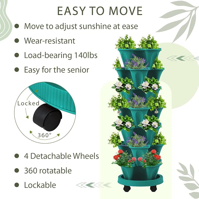 Umigy 2 Set of 7 Tier Vertical Planter Stackable Tower Planters Strawberry Herb - Image 5