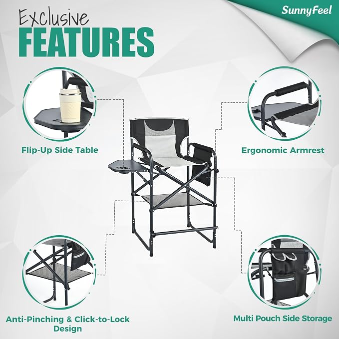SUNNYFEEL Tall Camping Directors Chair, Portable Folding Artist Makeup Chair - Image 6