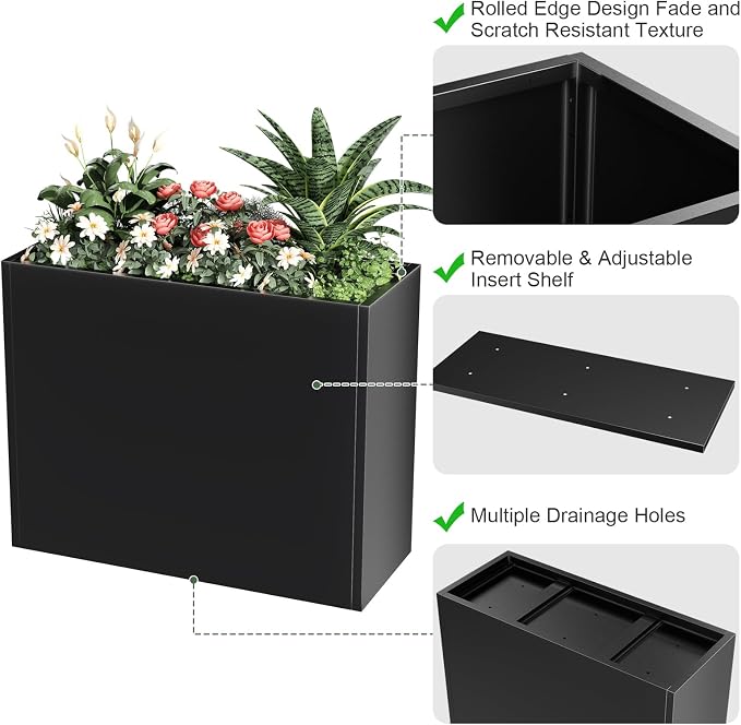 Tall Metal Planter Box for Outdoor Plants 36"L x 12"W x 26"H, Heavy Duty Steel - Image 3