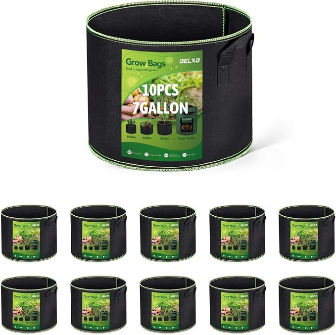 Delxo 10-Pack 7 Gallon Grow Bags Heavy Duty Aeration Fabric Pots Thickened by Delxo