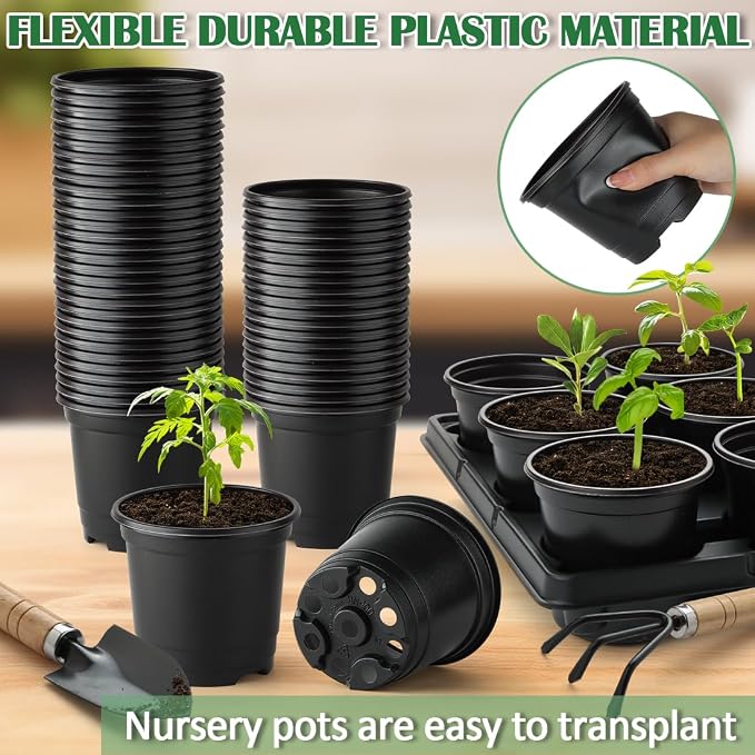 4 Inch Plastic Plant Pots 60 Pcs and 12 Cell Nursery Pots Trays 5 Pcs, Thick - Image 4