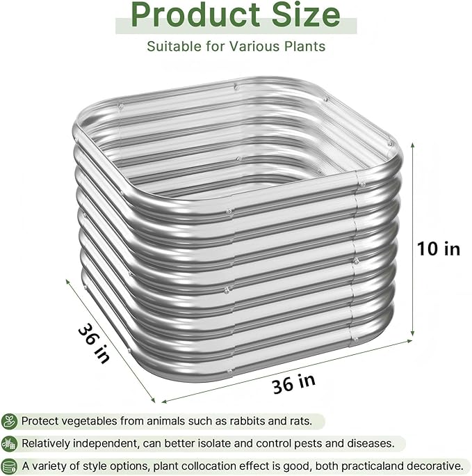 4 PCS Galvanized Raised Garden Bed Outdoor, Metal Garden Bed - Image 3