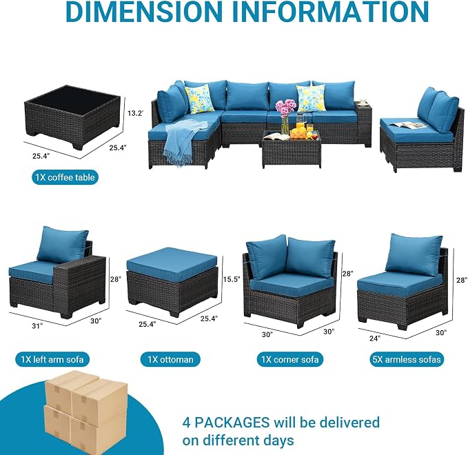 Jing's Villa 9-Piece Patio Furniture Set, All-Weather Outdoor Wicker Sectional - Image 7