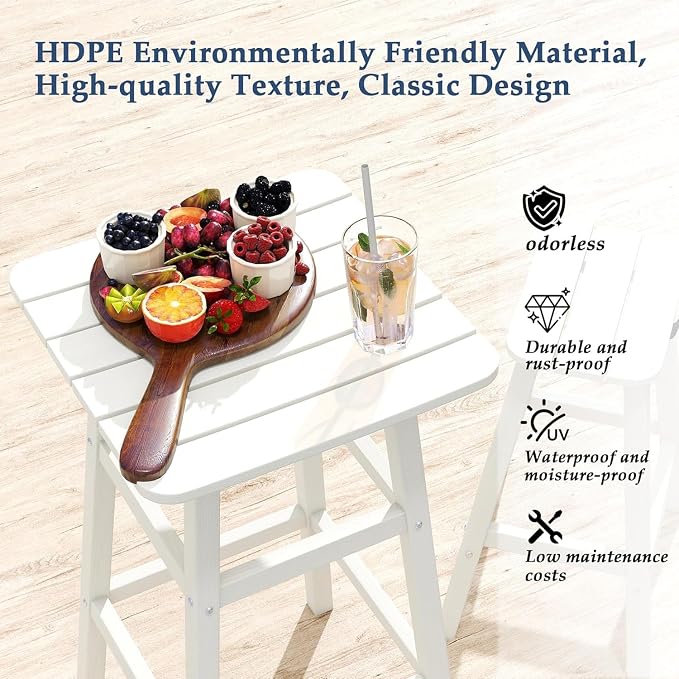 Bar Height Chairs Set of 2, HDPE Bar Height Outdoor Chairs, Weather Resistance - Image 4