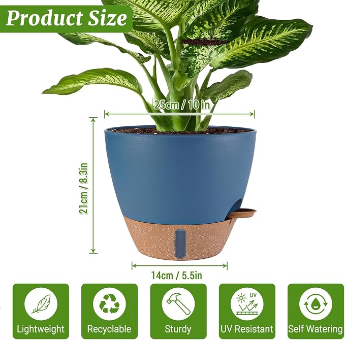 2 Pack 10 inch Plant Pots, Plastic Self Watering Planters - Image 7