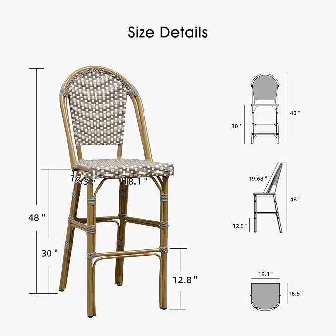 PURPLE LEAF French Bar Stool Set of 4 Bamboo Print Finish Patio Bar Stools - Image 6