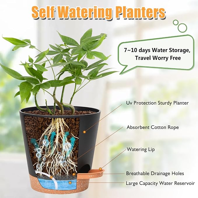 Planters for Indoor Plants 7/6.5/6/5.5/5 Inch, Self Watering Flower Pots - Image 2