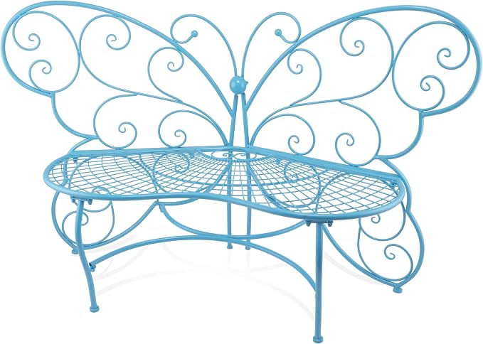 Alpine Corporation BAZ400BL Indoor Outdoor Metal Butterfly Shaped Garden Bench - Image 9