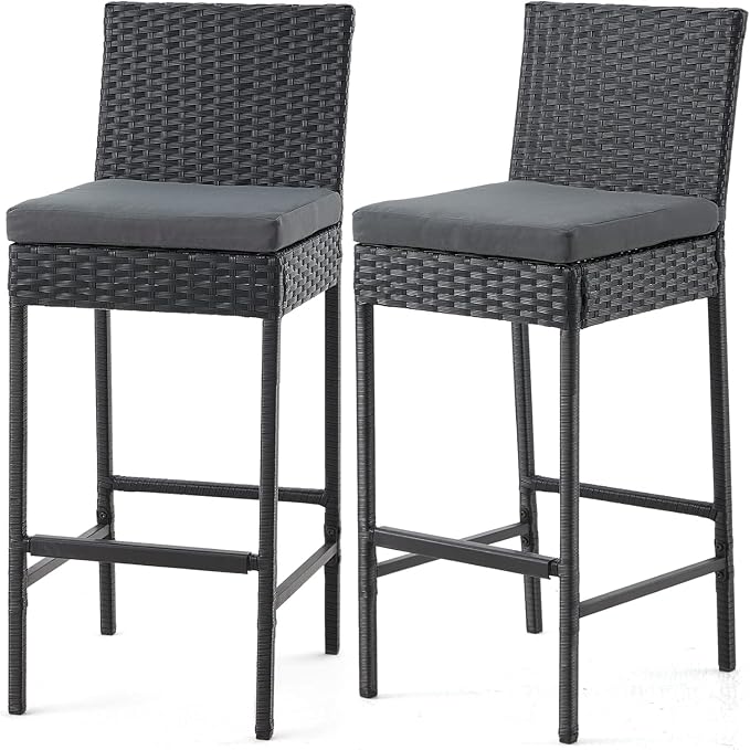 ECOTOUGE Rattan Bar Stools Set of 2, Outdoor Wicker Barstools Counter Height by ECOTOUGE