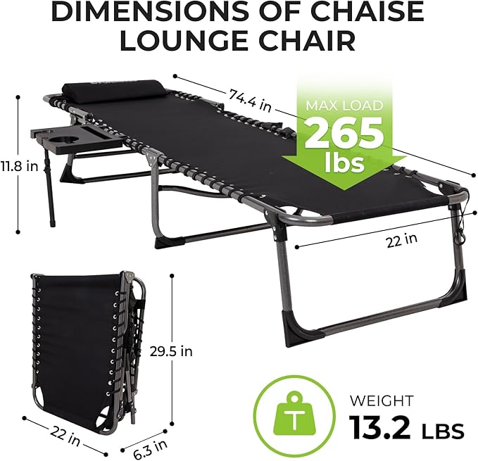FUNDANGO Chaise Lounge Chair Outdoor, 5-Position Folding Tanning Chair - Image 3