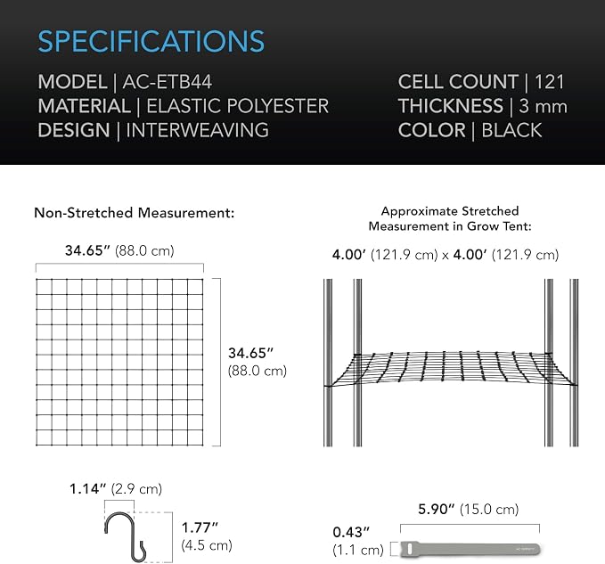 AC Infinity Grow Tent Trellis Netting 4x4', Heavy-Duty Elastic Plant Net - Image 4