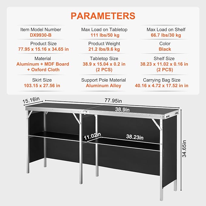 VEVOR Extra Long Folding Portable Bar Tradeshow Podium Table - Image 3