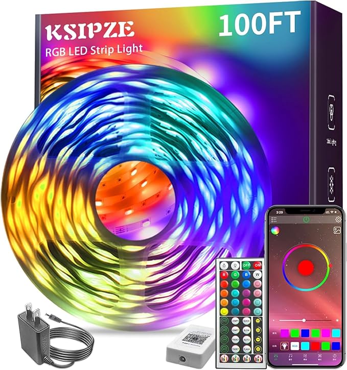 KSIPZE 100ft Led Strip Lights RGB Music Sync Color Changing Led Lights by KSIPZE