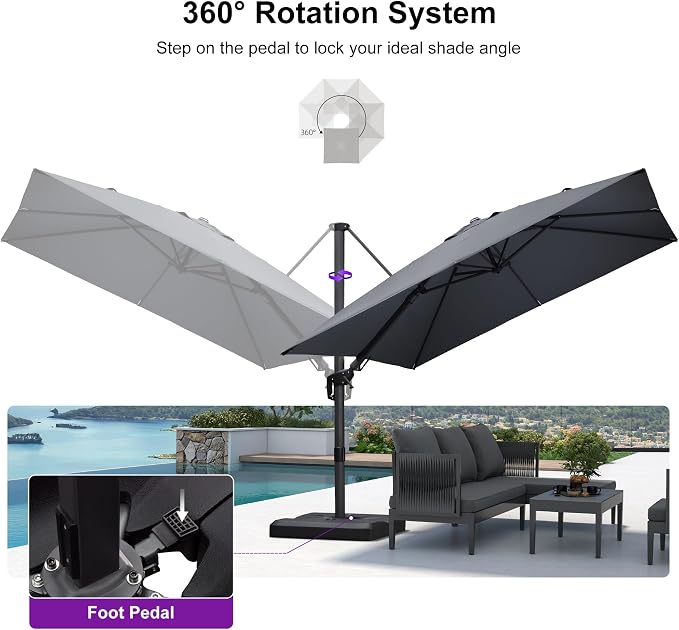 PURPLE LEAF 9.8' X 9.8' Left-right Tilting Patio Umbrella Outdoor Cantilever - Image 7