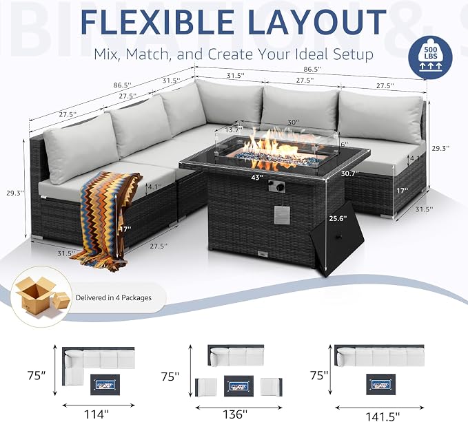 Nicesoul 6 Piece L Shaped Outdoor Patio Set - Image 4