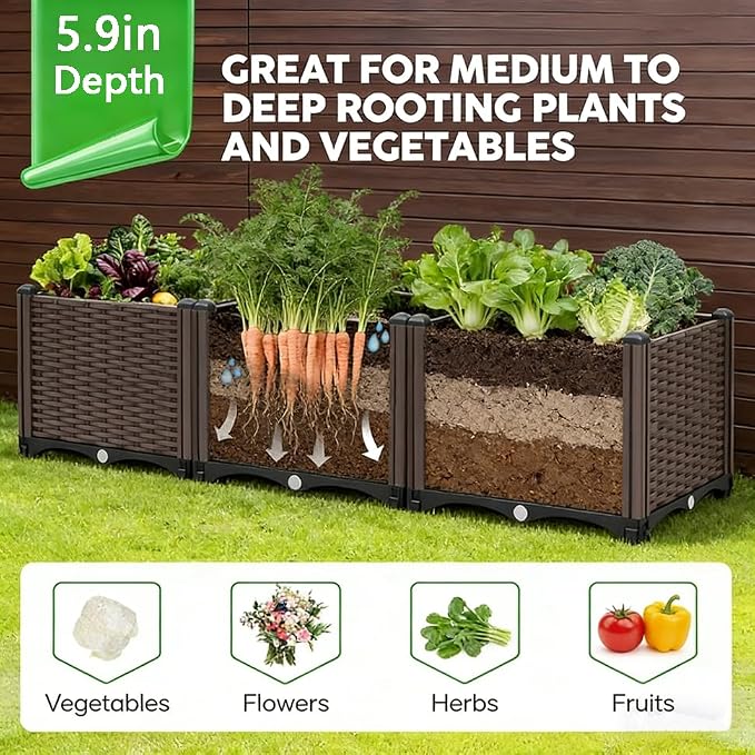 CloudDream 3Piece Brown Raised Garden Box Set, Flowers & Succulents. - Image 5