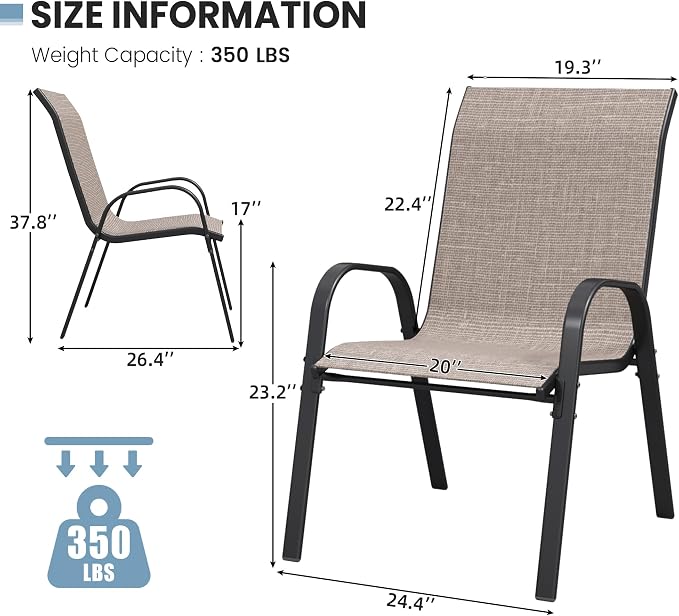 Patio Dining Chairs Set of 4, Stackable Dining Chairs High Back, Breathable - Image 3