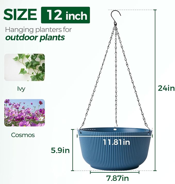T4U 12 Inch Large Hanging Planters - Image 2