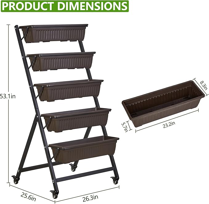 VECELO 5-Tier Vertical Garden Bed, Freestanding Elevated Raised Garden Planter - Image 6
